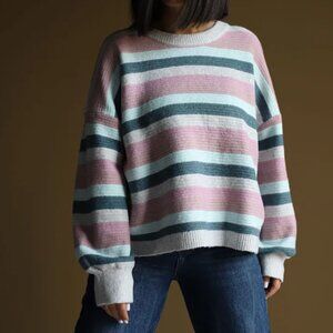 PINQUE STITCH FIX STITCHFIX Gray Mauve Pink Blue Striped Cropped Crop Sweater M